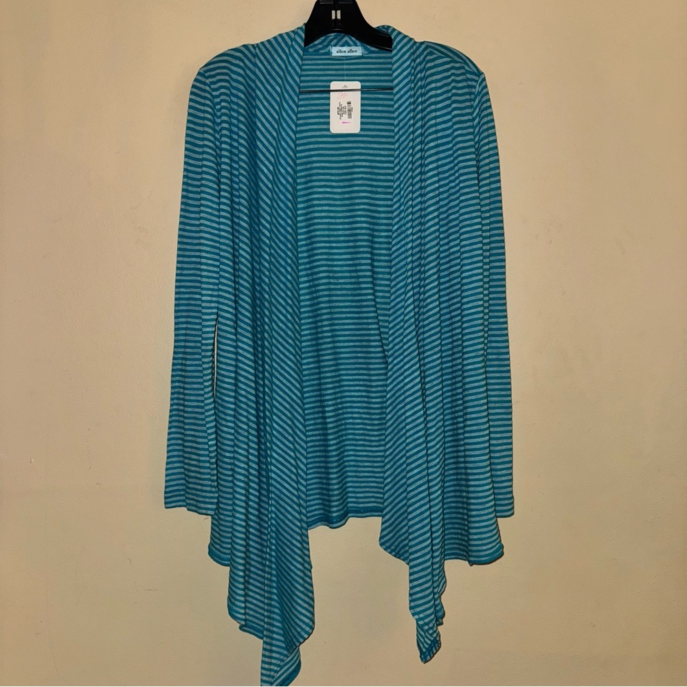 Allen Allen Blue Striped Open Cardigan One Size NWT!